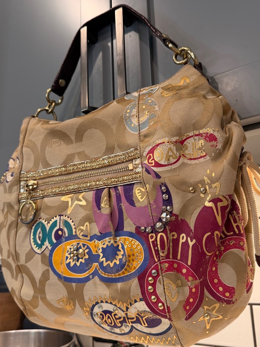 Coach Signature 15311 Jazzy Poppy Multi Canvas Handbag Purse *FLAWED* - Picture 2 of 10